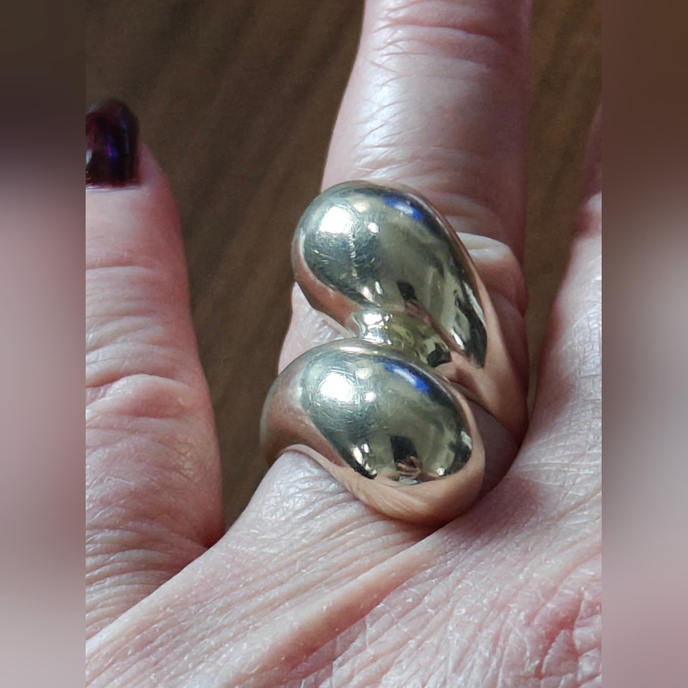 Sterling Silver Polished Domed Teardrop Chunky Bypass Ring Size 7